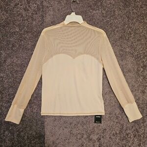 Miduo Womens XL Cream Mesh Mock Neck Long Sleeve Ribbed Sweetheart Top NWT